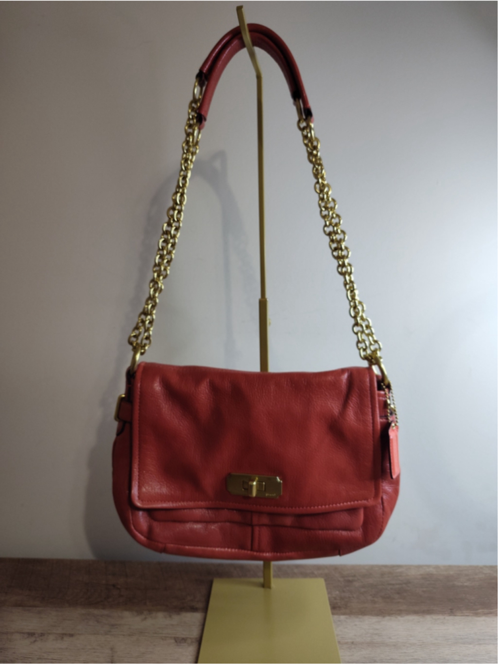 Women's Coach Leather Shoulder Bag One Size Coral and Gold